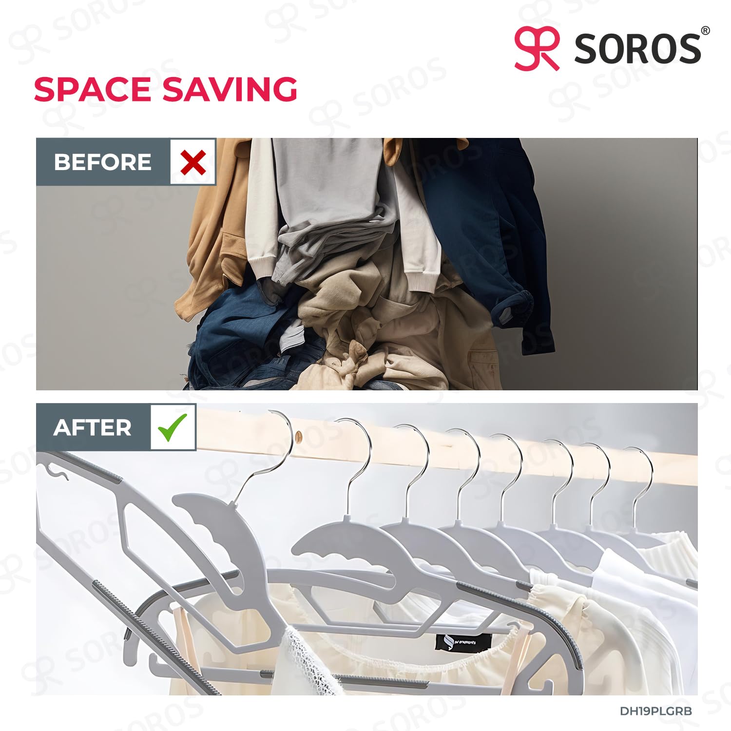 Soros Clothes Hangers (Pack Of 10) With Non-Slip Pads, Space Saving, 6 Mm Thickness, Super Lightweight Organizer, Clothes Hanger